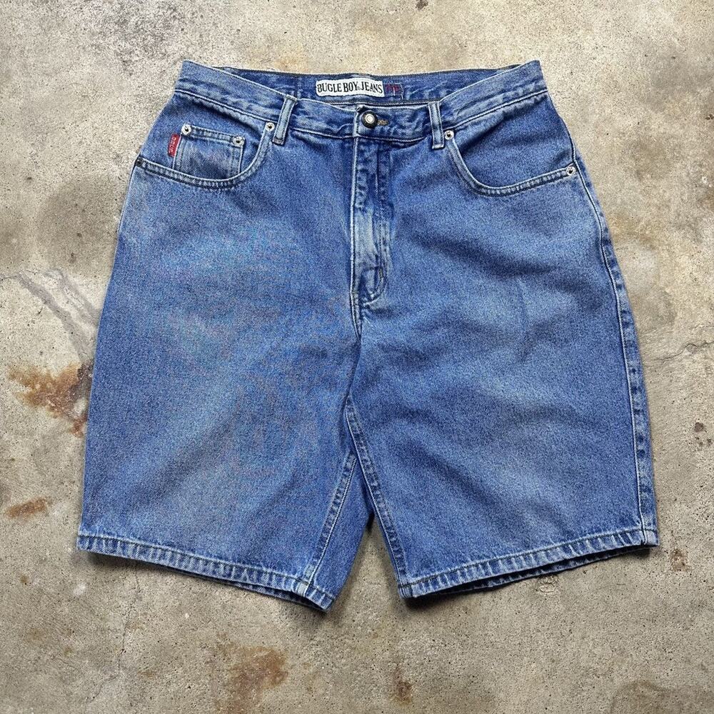 Vintage 90s Bugle Boy Blue Denim Skater Jean Shorts Size 33